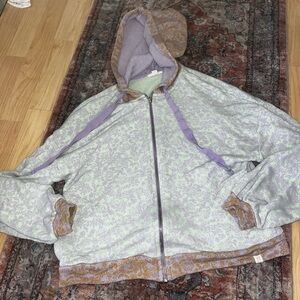 Roller Rabbit Womens Zip Up Jacket Mint Green Purple Ismay Blair Floral Medium